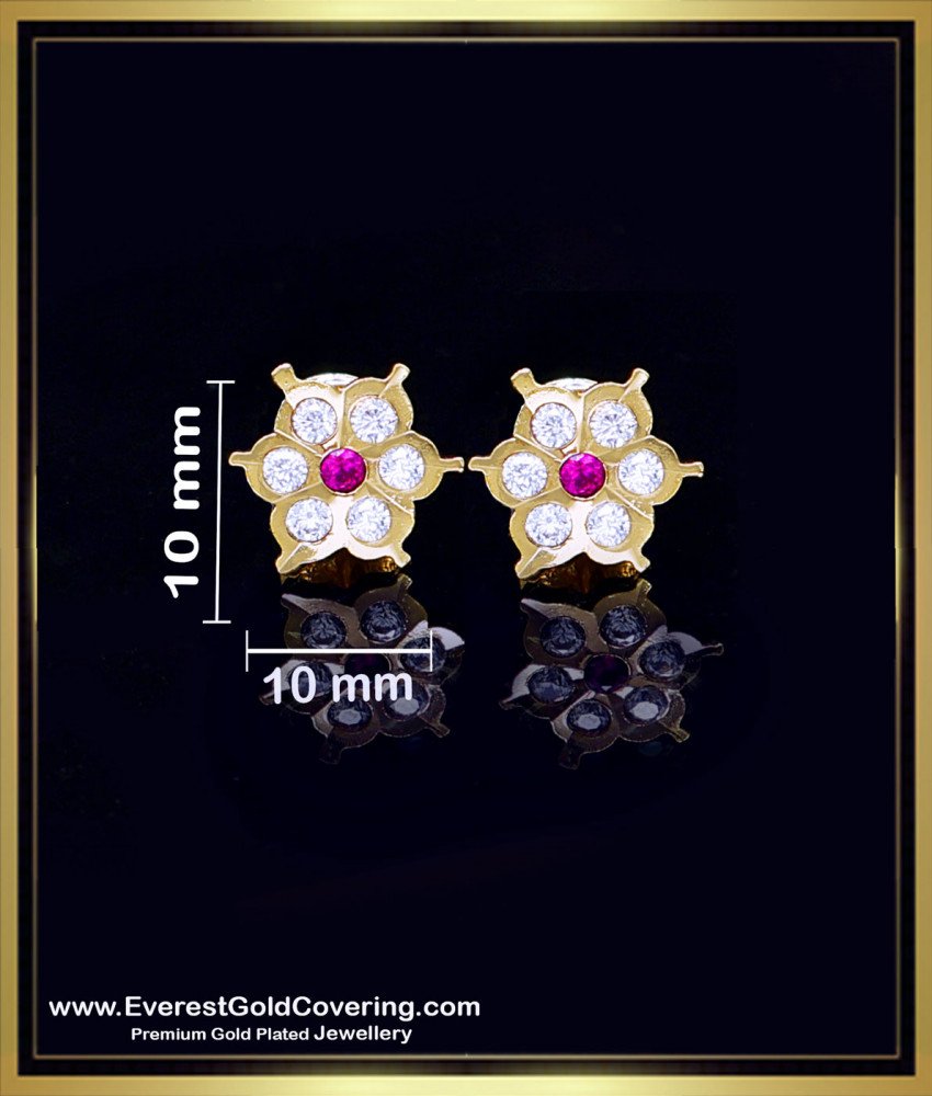ERG2401 - Impon White and Ruby Stone Everyday Gold Stud Earrings