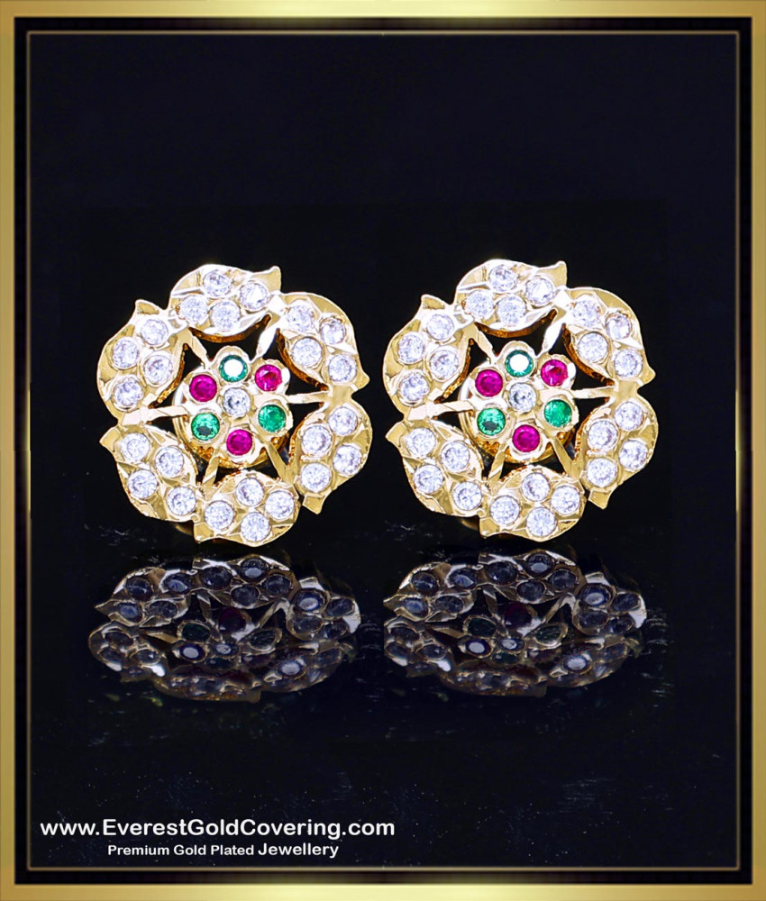 ERG2402 - Traditional Impon Multi Stone Stud Earrings for Women