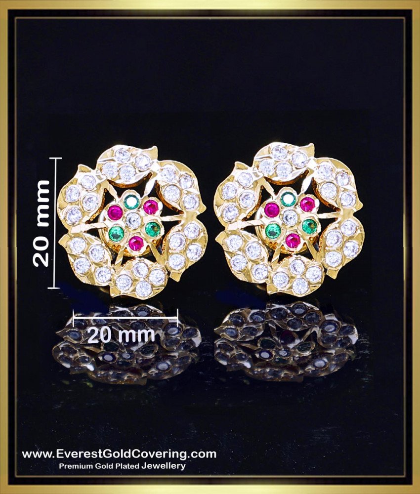ERG2402 - Traditional Impon Multi Stone Stud Earrings for Women
