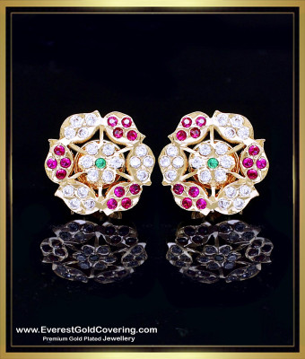 ERG2404 - Beautiful Impon White Stone Gold Stud Earrings for Women