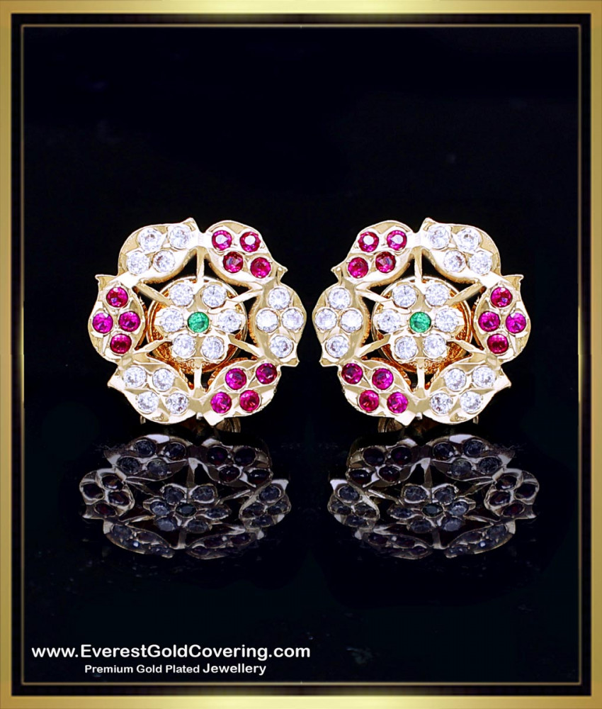 ERG2404 - Beautiful Impon White Stone Gold Stud Earrings for Women