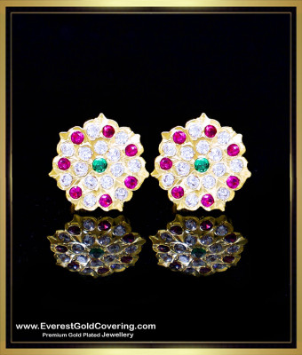 ERG2408 - Impon Everyday Stone Earrings Gold Old Model for Ladies