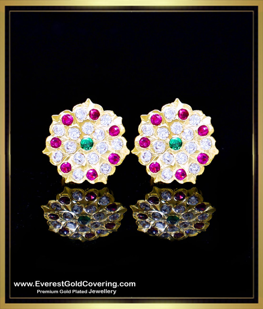 ERG2408 - Impon Everyday Stone Earrings Gold Old Model for Ladies