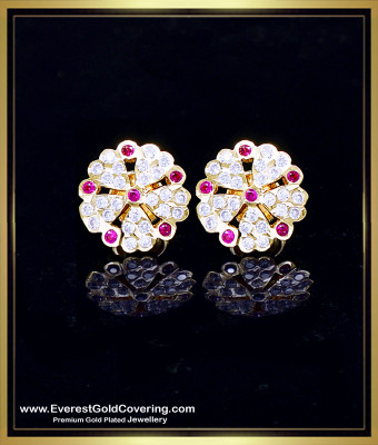 ERG2411 - New Model Impon Ruby White Studs Gold Earrings