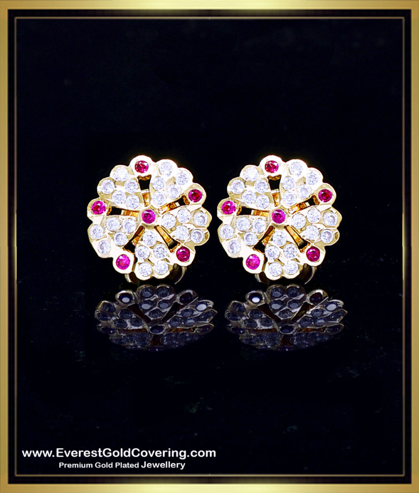 ERG2411 - New Model Impon Ruby White Studs Gold Earrings