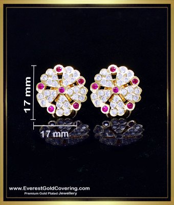 ERG2411 - New Model Impon Ruby White Studs Gold Earrings