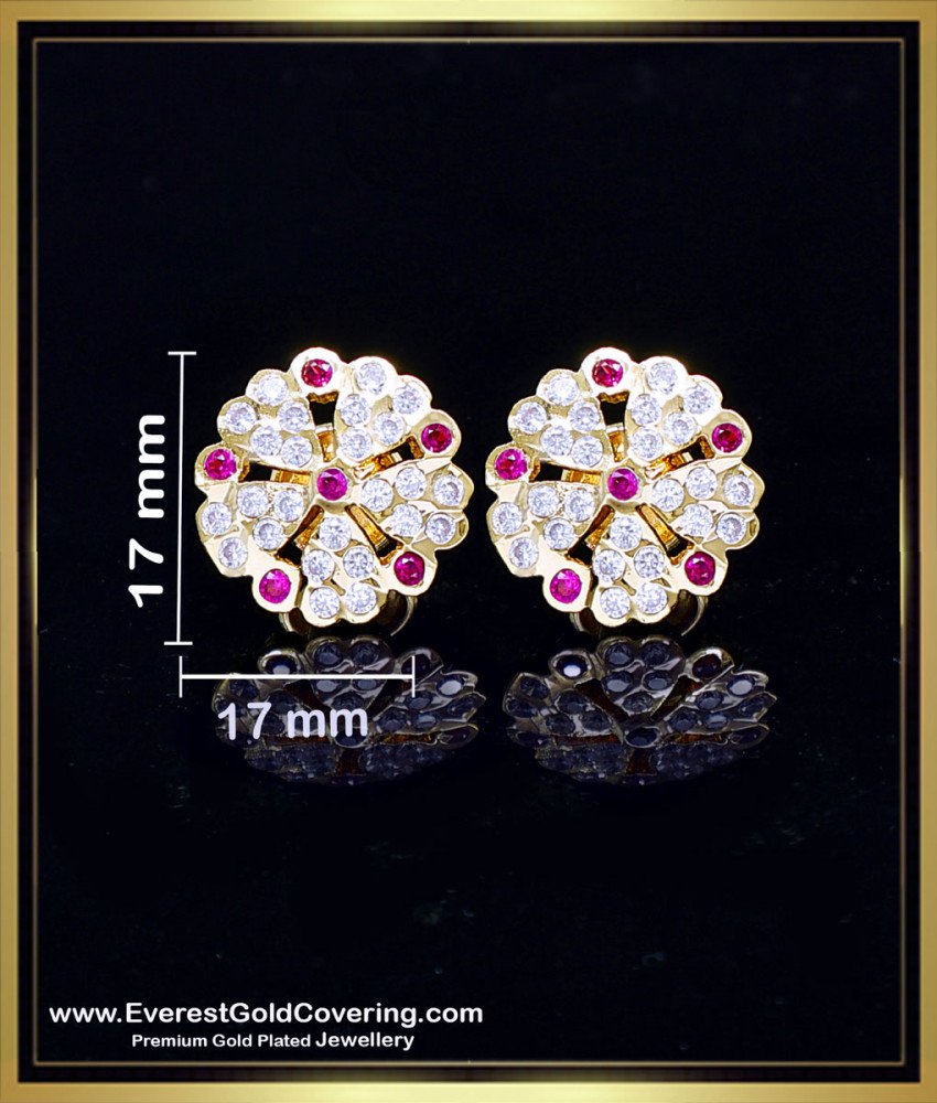 ERG2411 - New Model Impon Ruby White Studs Gold Earrings