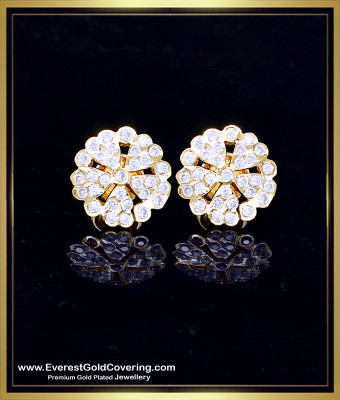 ERG2412 - Beautiful Flower Model White Stone Stud Earrings Design