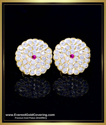 ERG2414 - New Round Shape White Stone Stud Earrings Gold Model