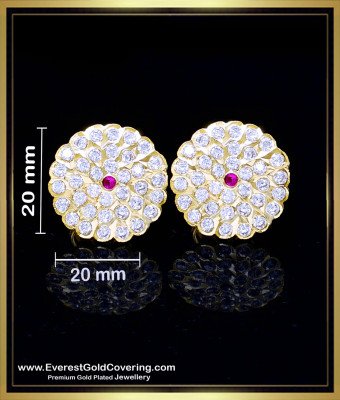 ERG2414 - New Round Shape White Stone Stud Earrings Gold Model