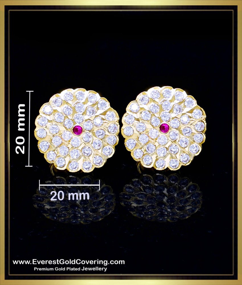 ERG2414 - New Round Shape White Stone Stud Earrings Gold Model