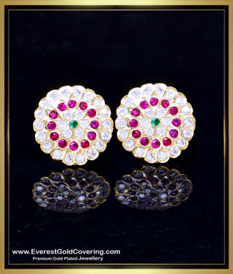 ERG2416 - Traditional White Ruby Stone Impon Studs Gold Earrings
