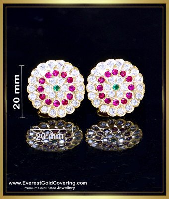 ERG2416 - Traditional White Ruby Stone Impon Studs Gold Earrings