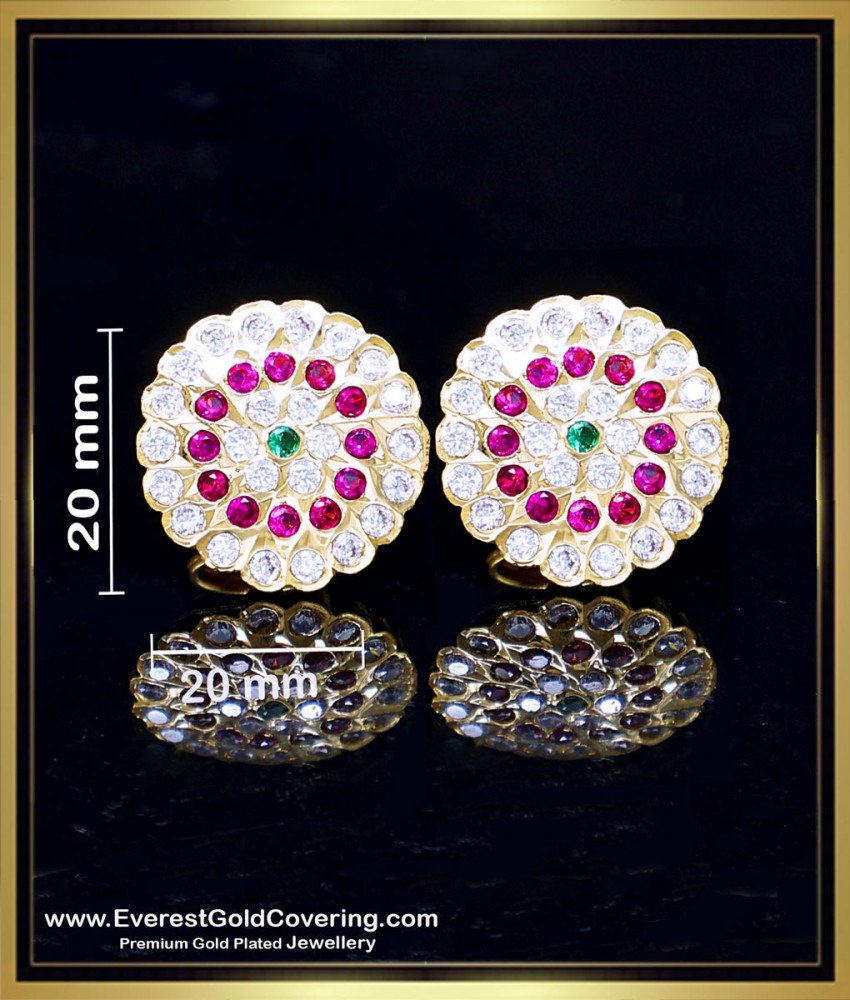 ERG2416 - Traditional White Ruby Stone Impon Studs Gold Earrings