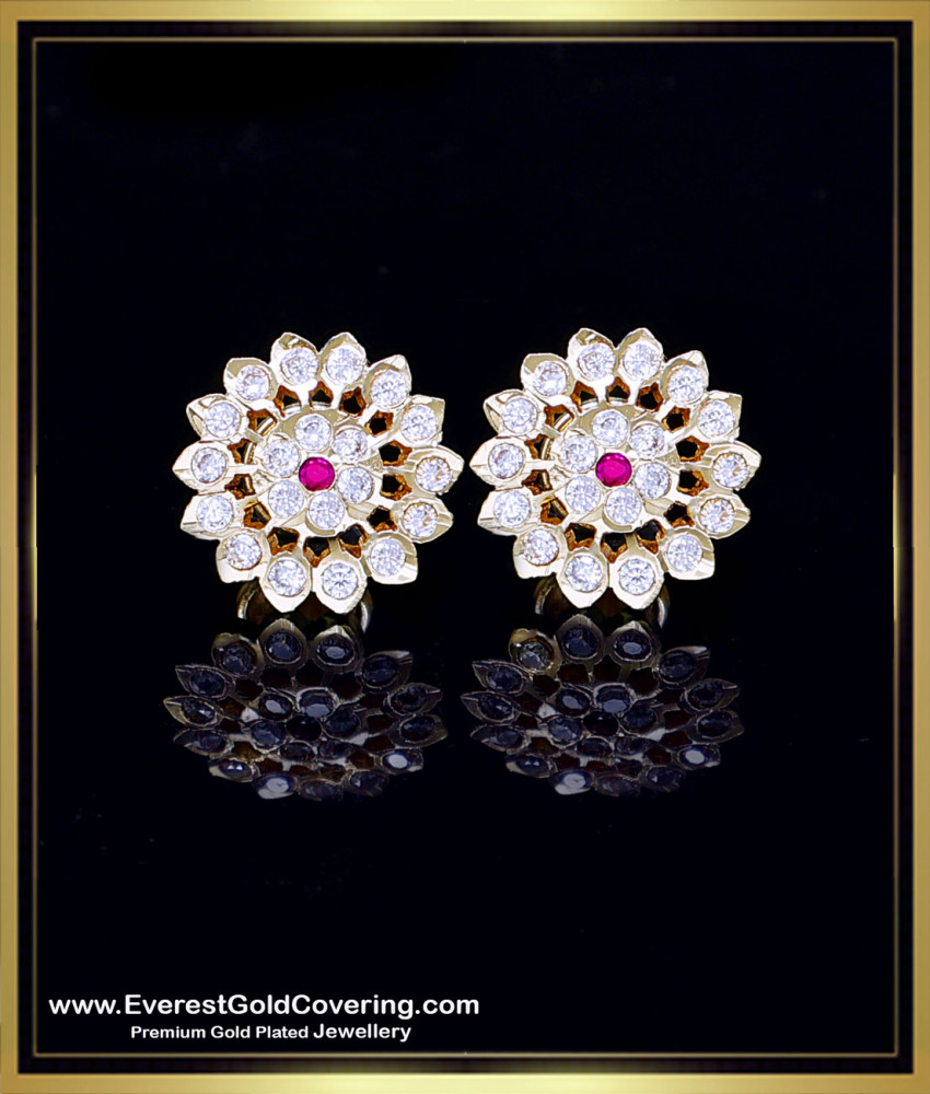 ERG2417 - Latest Impon Flower Shape Stone Earrings Tops Design