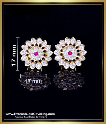 ERG2417 - Latest Impon Flower Shape Stone Earrings Tops Design