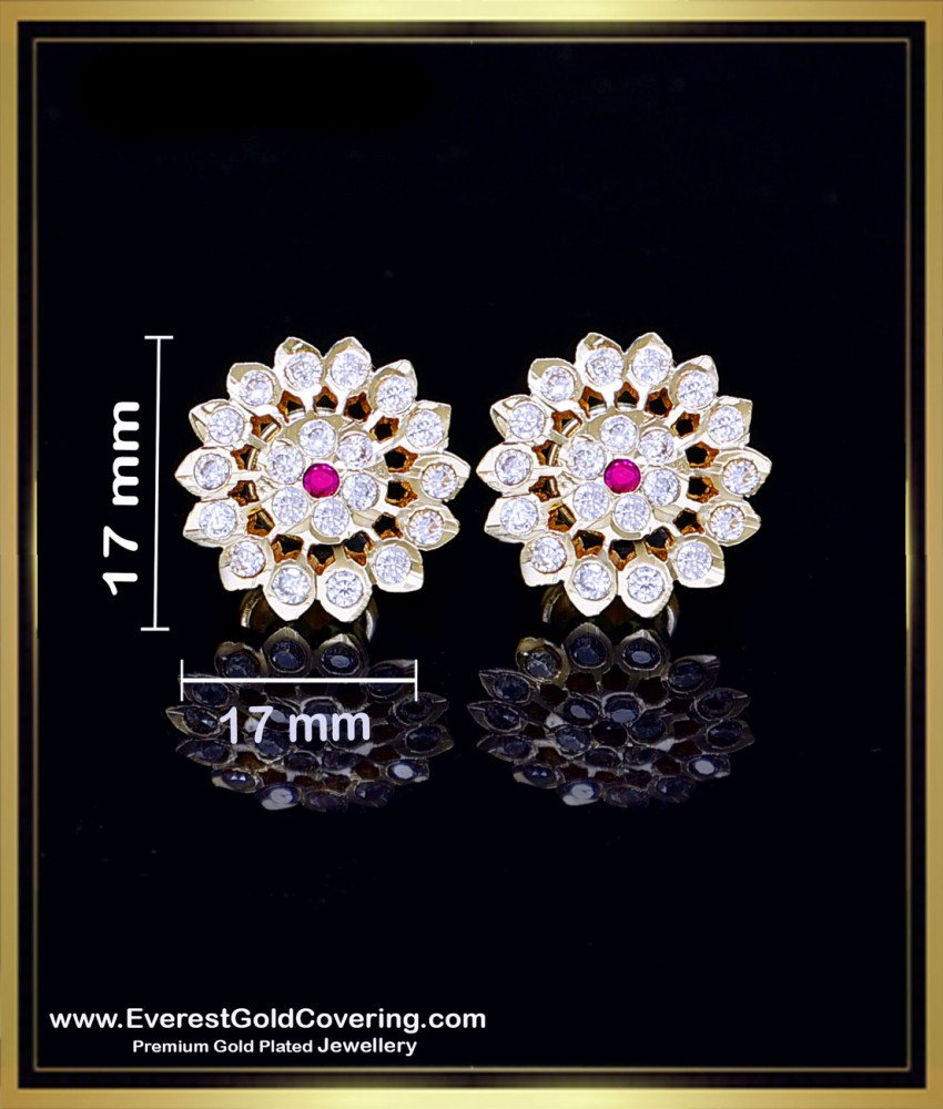 ERG2417 - Latest Impon Flower Shape Stone Earrings Tops Design