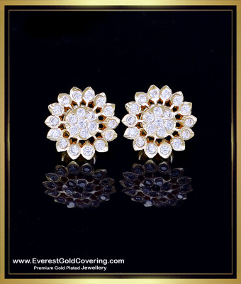 ERG2418 - Elegant Impon Flower Model Stone Stud Earrings Gold