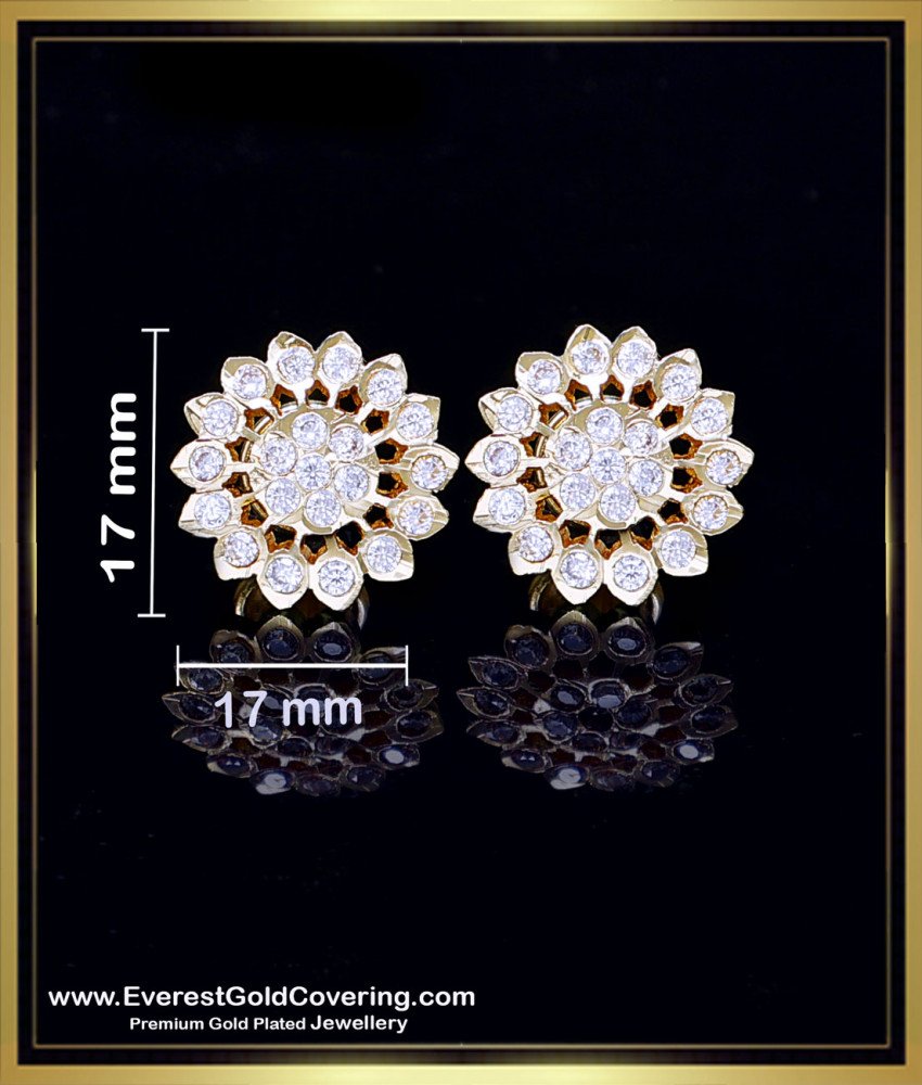 ERG2418 - Elegant Impon Flower Model Stone Stud Earrings Gold
