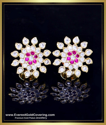 ERG2419 - Gold Plated White Stone Earrings Designs Impon Jewellery
