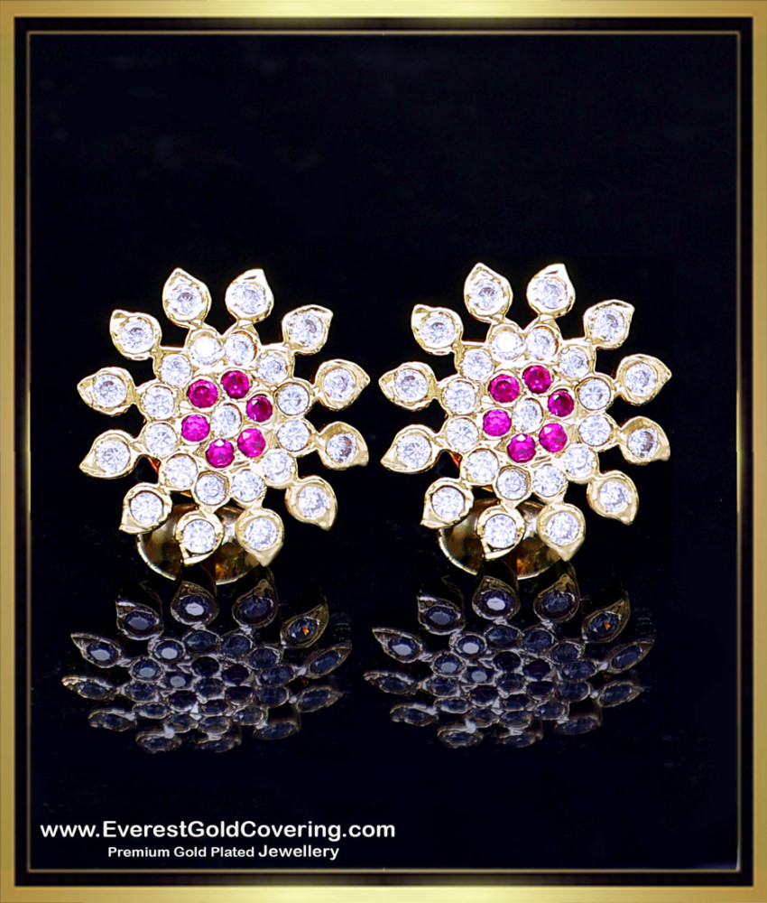 ERG2419 - Gold Plated White Stone Earrings Designs Impon Jewellery
