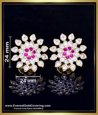 ERG2419 - Gold Plated White Stone Earrings Designs Impon Jewellery