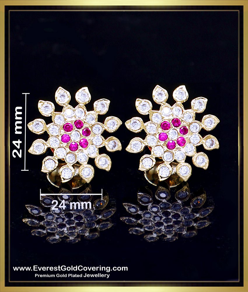 ERG2419 - Gold Plated White Stone Earrings Designs Impon Jewellery