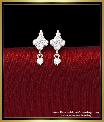 ERG2422 - Impon Small White Stone Gold Plated Earrings Daily Use