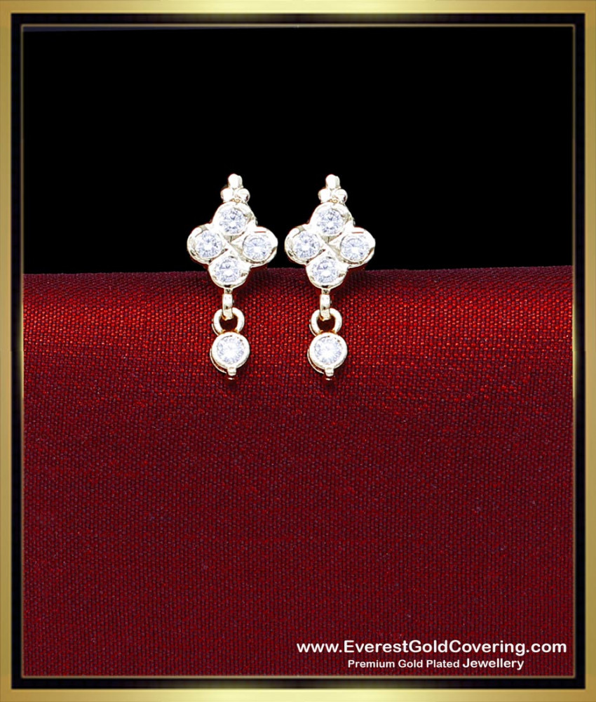 ERG2422 - Impon Small White Stone Gold Plated Earrings Daily Use