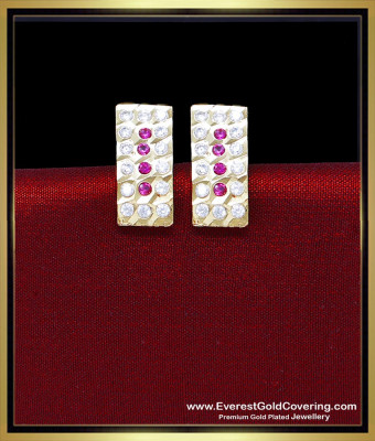 ERG2423 - Impon White and Ruby Latest Earrings Design Artificial