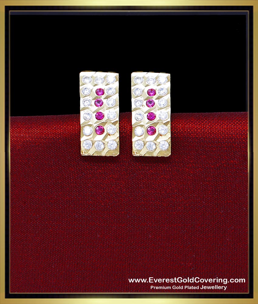 ERG2423 - Impon White and Ruby Latest Earrings Design Artificial