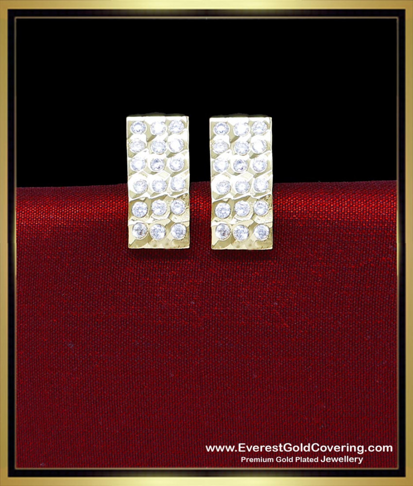 ERG2426 - Traditional Gold Model White Stone Stud Earrings Design