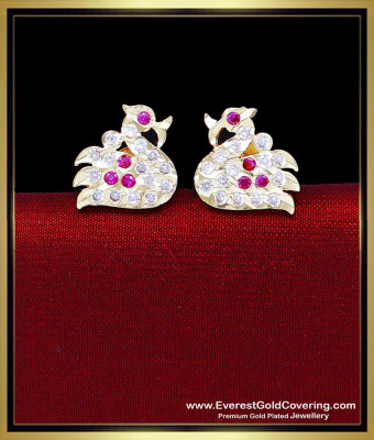 ERG2427 - Unique Gold Pattern Impon Swan Design Stud Earrings