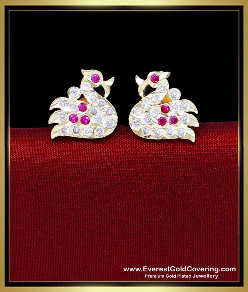 ERG2427 - Unique Gold Pattern Impon Swan Design Stud Earrings