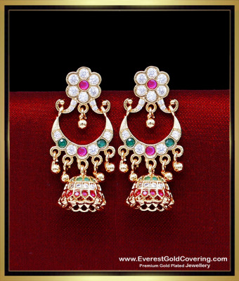 ERG2431 - New Model Impon Stone Chand Bali Earrings Gold Design
