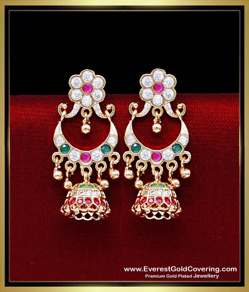 ERG2431 - New Model Impon Stone Chand Bali Earrings Gold Design