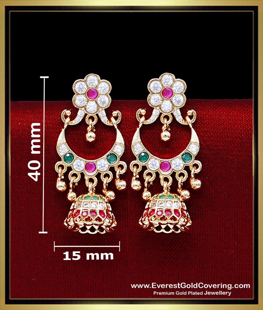 ERG2431 - New Model Impon Stone Chand Bali Earrings Gold Design