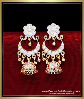 ERG2432 - Traditional Impon White Stone Chand Bali Earrings