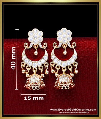 ERG2432 - Traditional Impon White Stone Chand Bali Earrings