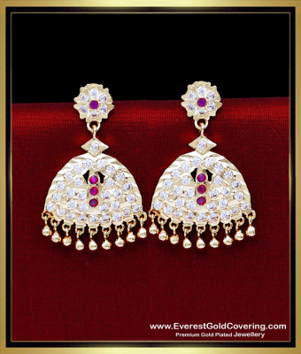 ERG2434 - Impon Jewellery White Ruby Stone Gold Plated Earrings