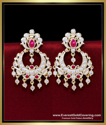 ERG2435 - Latest Impon Stone Chand Bali Earrings One Gram Gold