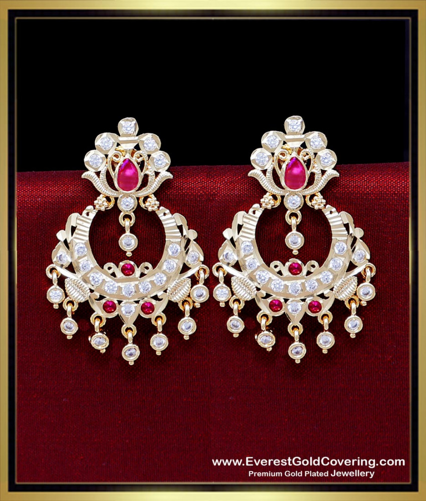 ERG2435 - Latest Impon Stone Chand Bali Earrings One Gram Gold