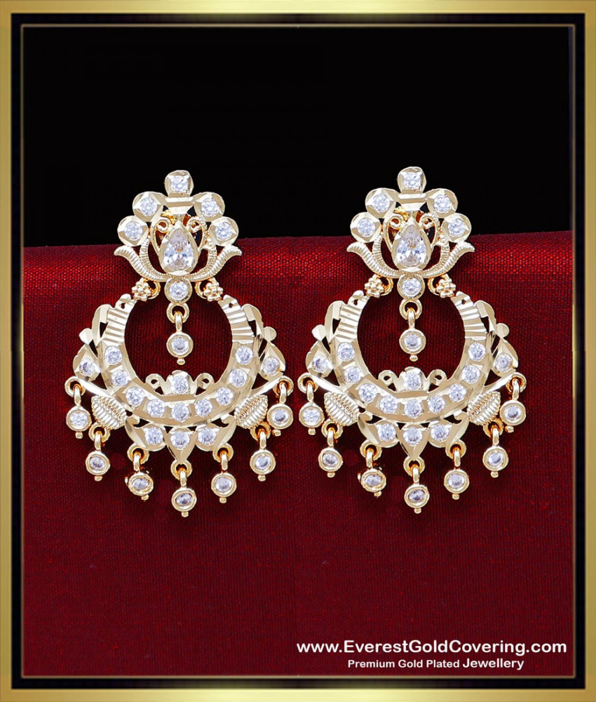ERG2436 - Gold Model Impon White Stone New Chand Bali Earrings