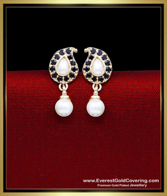 ERG2438 - Unique Black Stone With Pearl Stud Earrings for Women