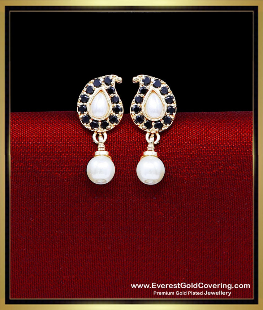 ERG2438 - Unique Black Stone With Pearl Stud Earrings for Women