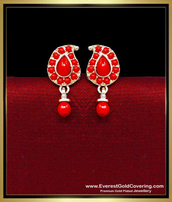 ERG2439 - New Mango Design Red Coral Ear Stud Earrings for Women