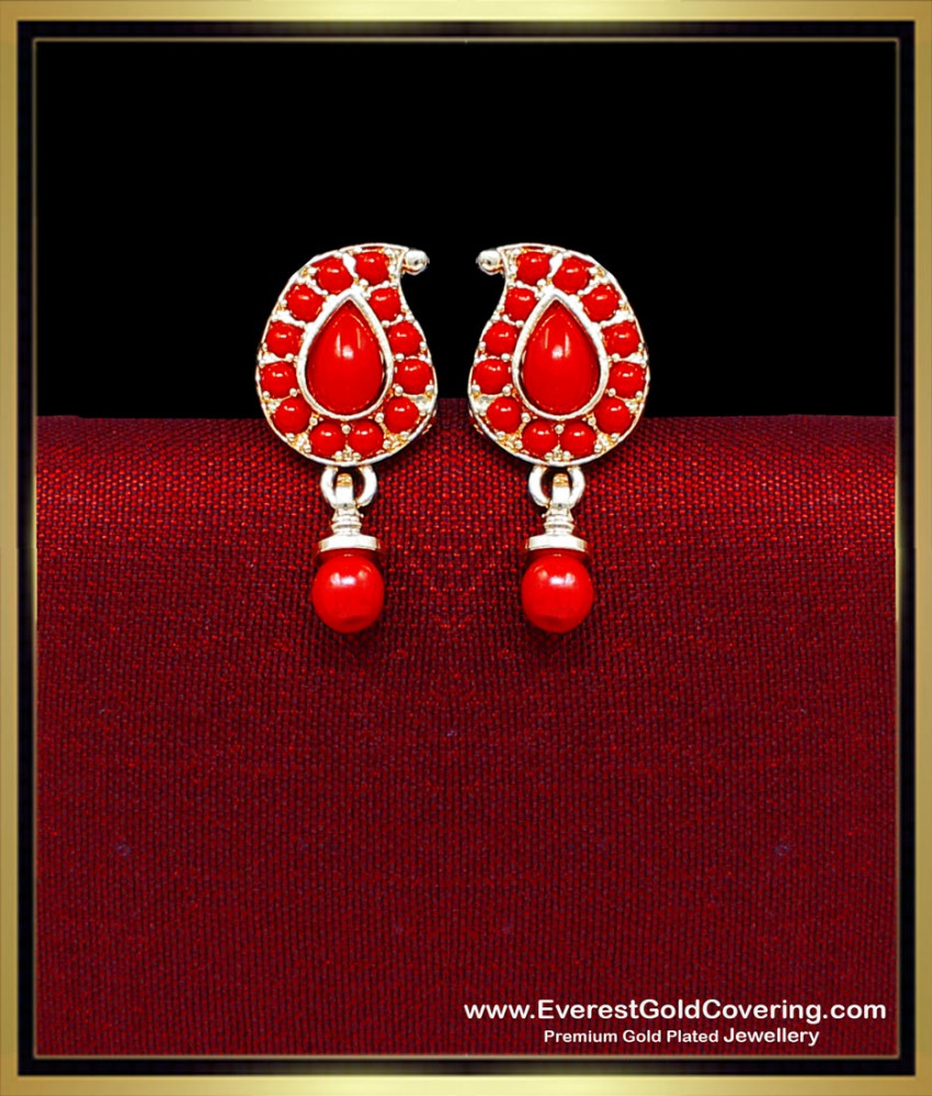 ERG2439 - New Mango Design Red Coral Ear Stud Earrings for Women