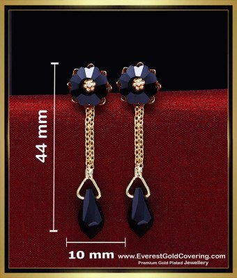 ERG2440 - New Black Stone with Crystal Long Gold Plated Earrings
