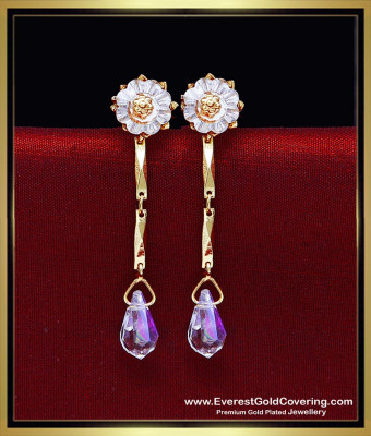 ERG2441 - Elegant White Stone Long Chain Titanic Kammal Design
