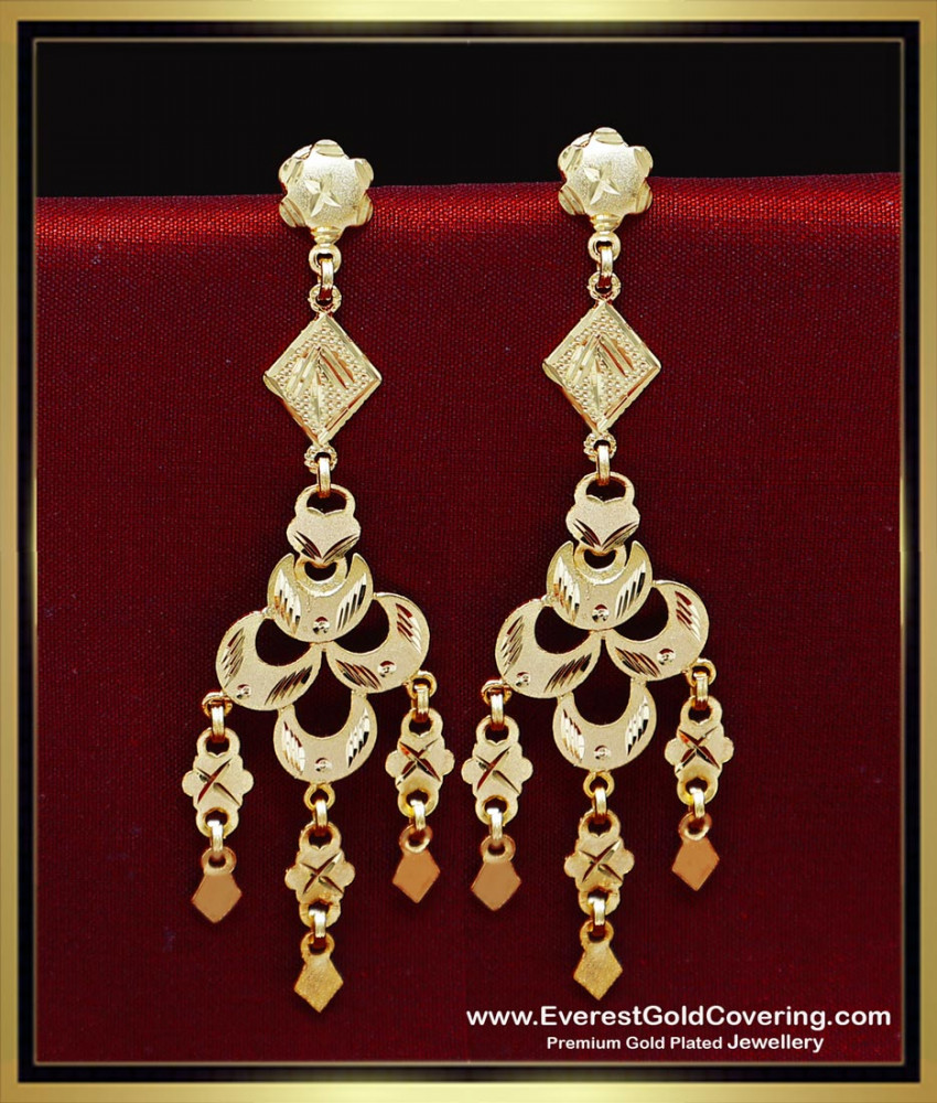 ERG2443 - Unique 2 Gram Gold Long Earrings Designs for Women